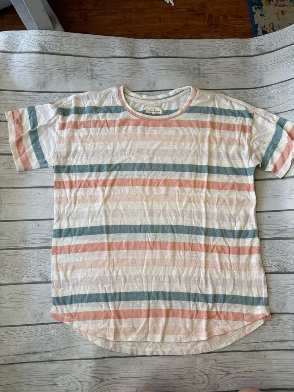 Thread & Supply Women's Short-Sleeve Striped Tee in White, Coral & Teal